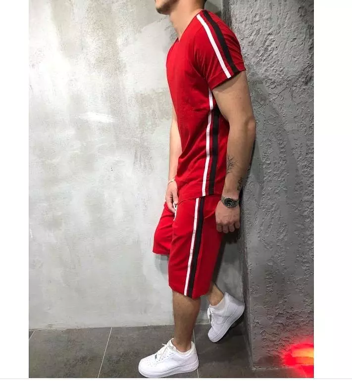 Striped Casual Tracksuit Shorts Set For Men