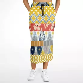 Tallulah Bankhead Yellow Ikat Patchwork Eco-Poly Long Pocket Skirt