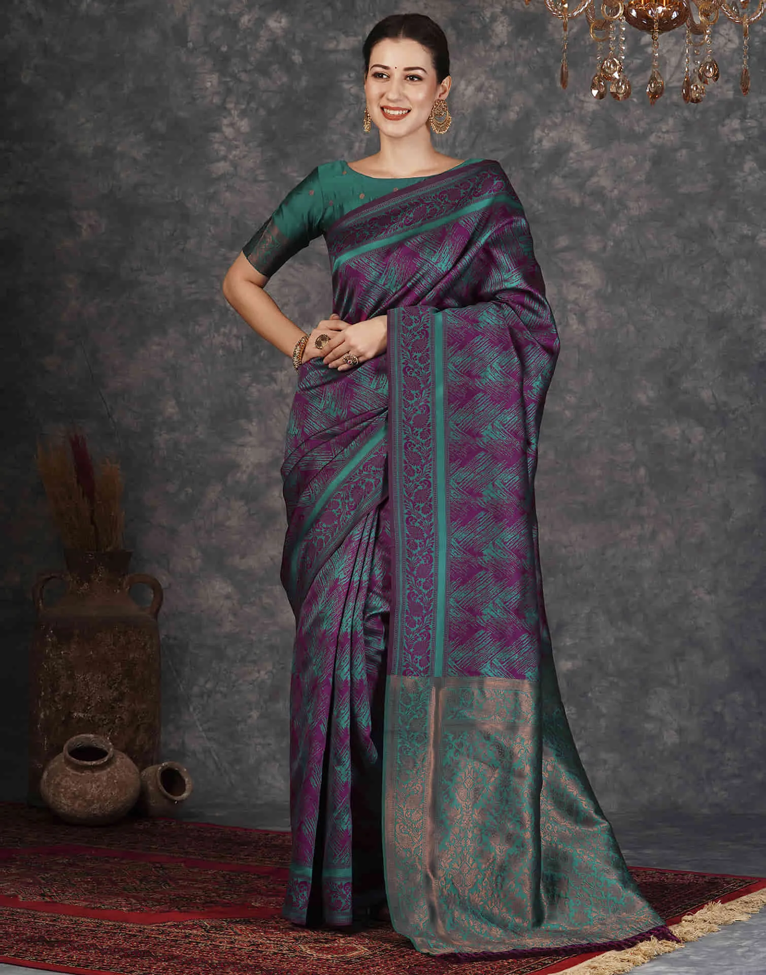 Teal Green Silk Woven Banarasi Saree