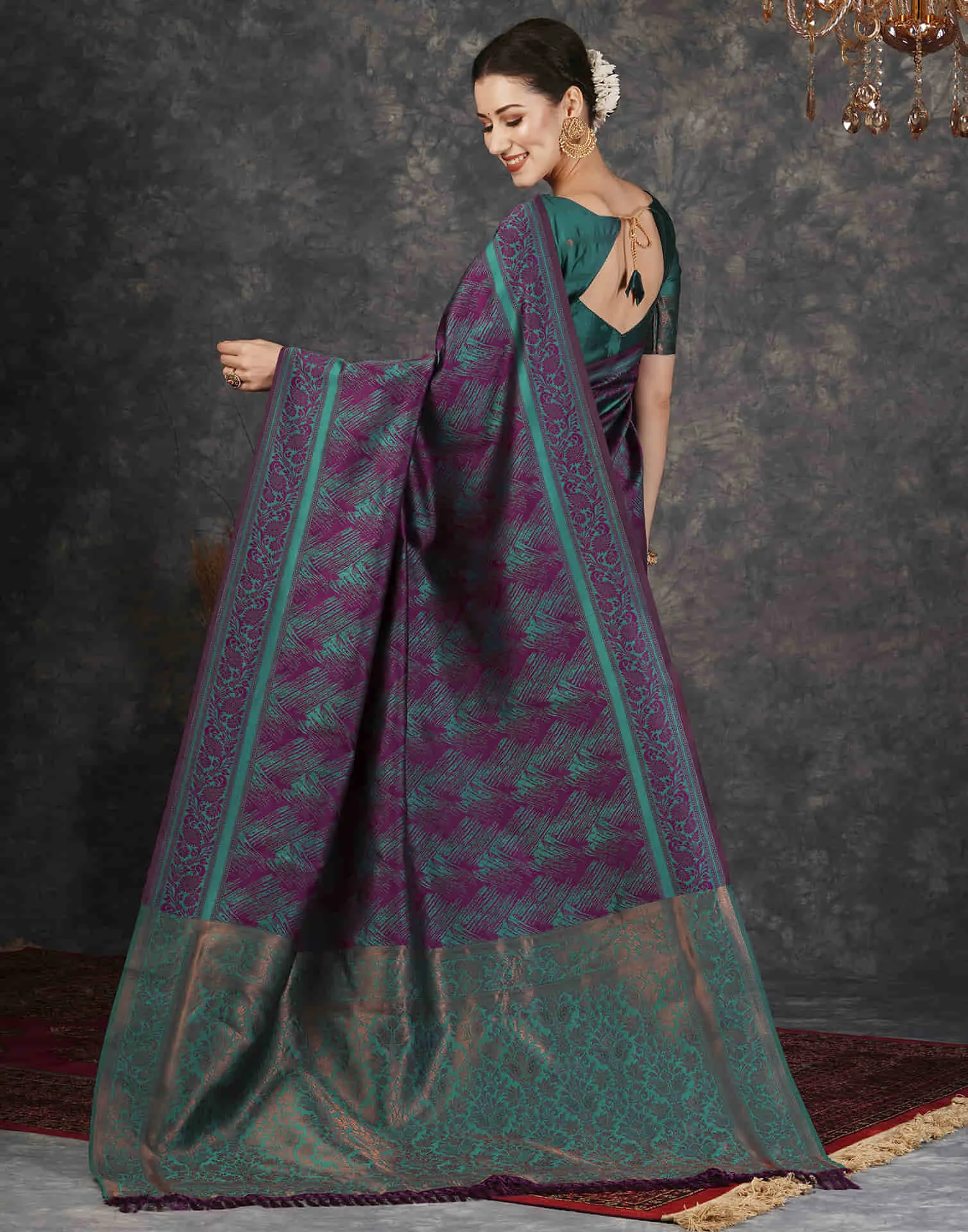 Teal Green Silk Woven Banarasi Saree