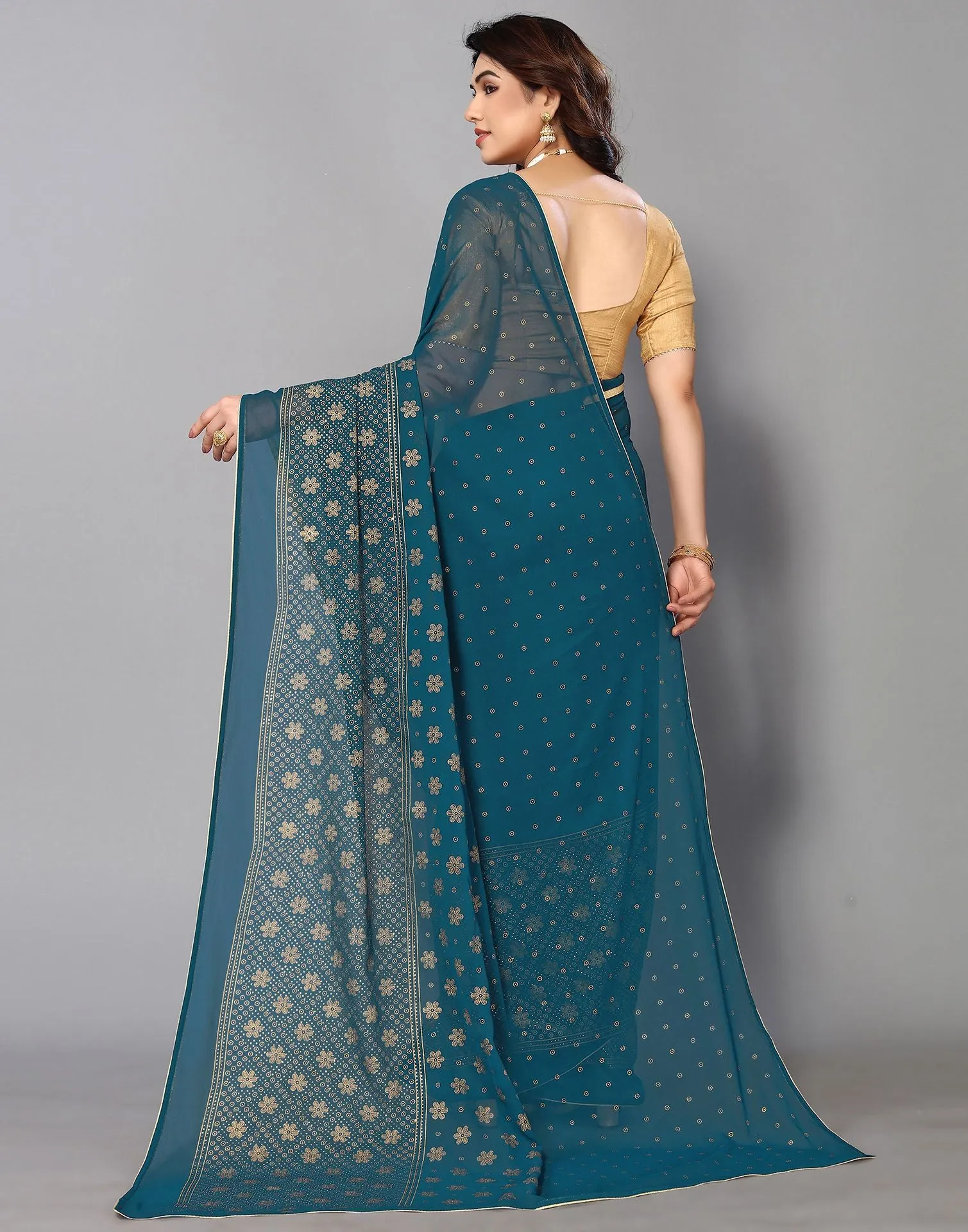 Teal Printed Saree