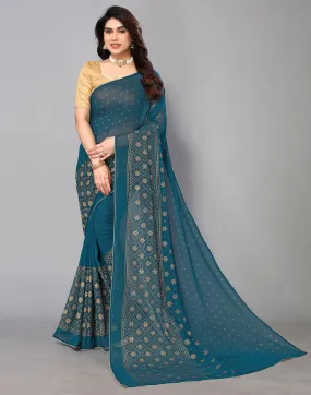 Teal Printed Saree