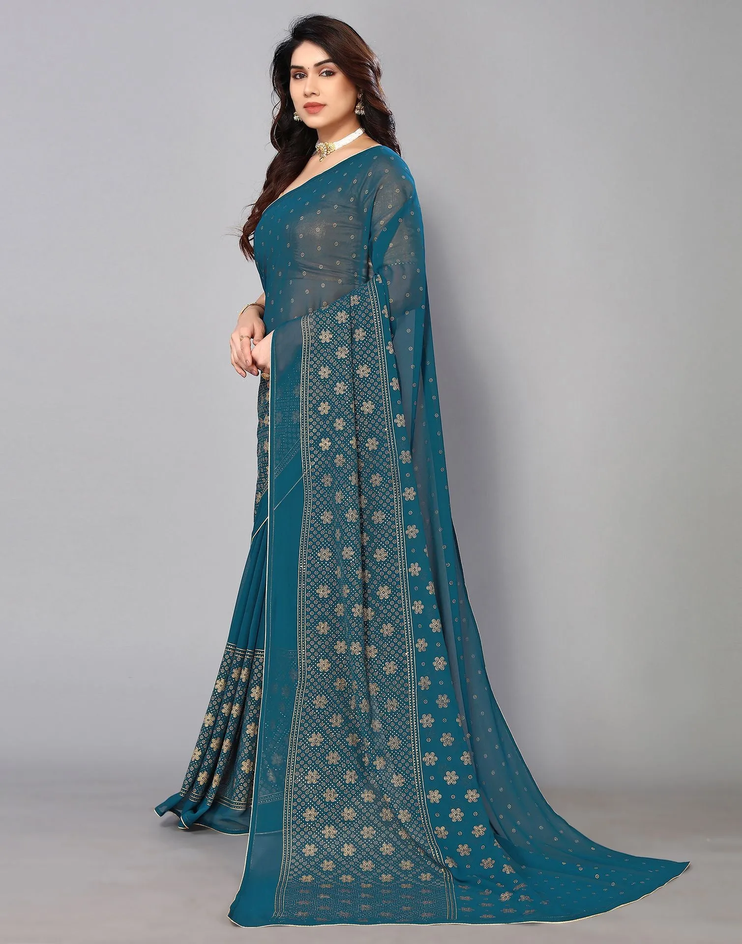 Teal Printed Saree