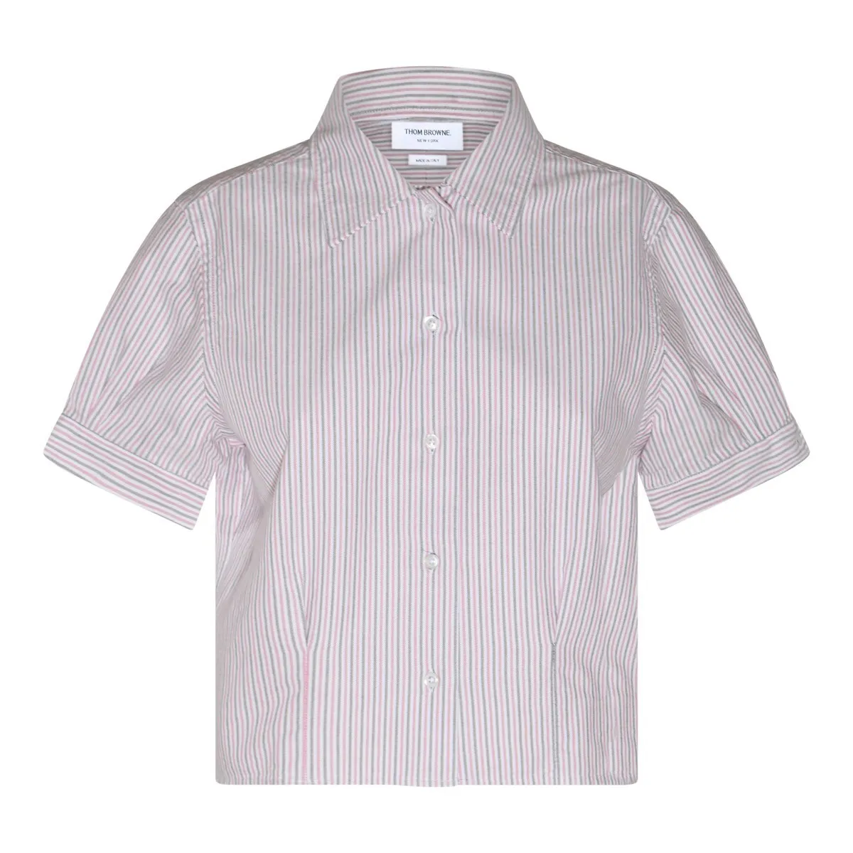 THOM BROWNE  |Stripes Cotton Short Sleeves Shirts & Blouses