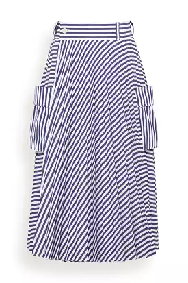 Thomas Mason Cotton Poplin Skirt in Navy Stripe