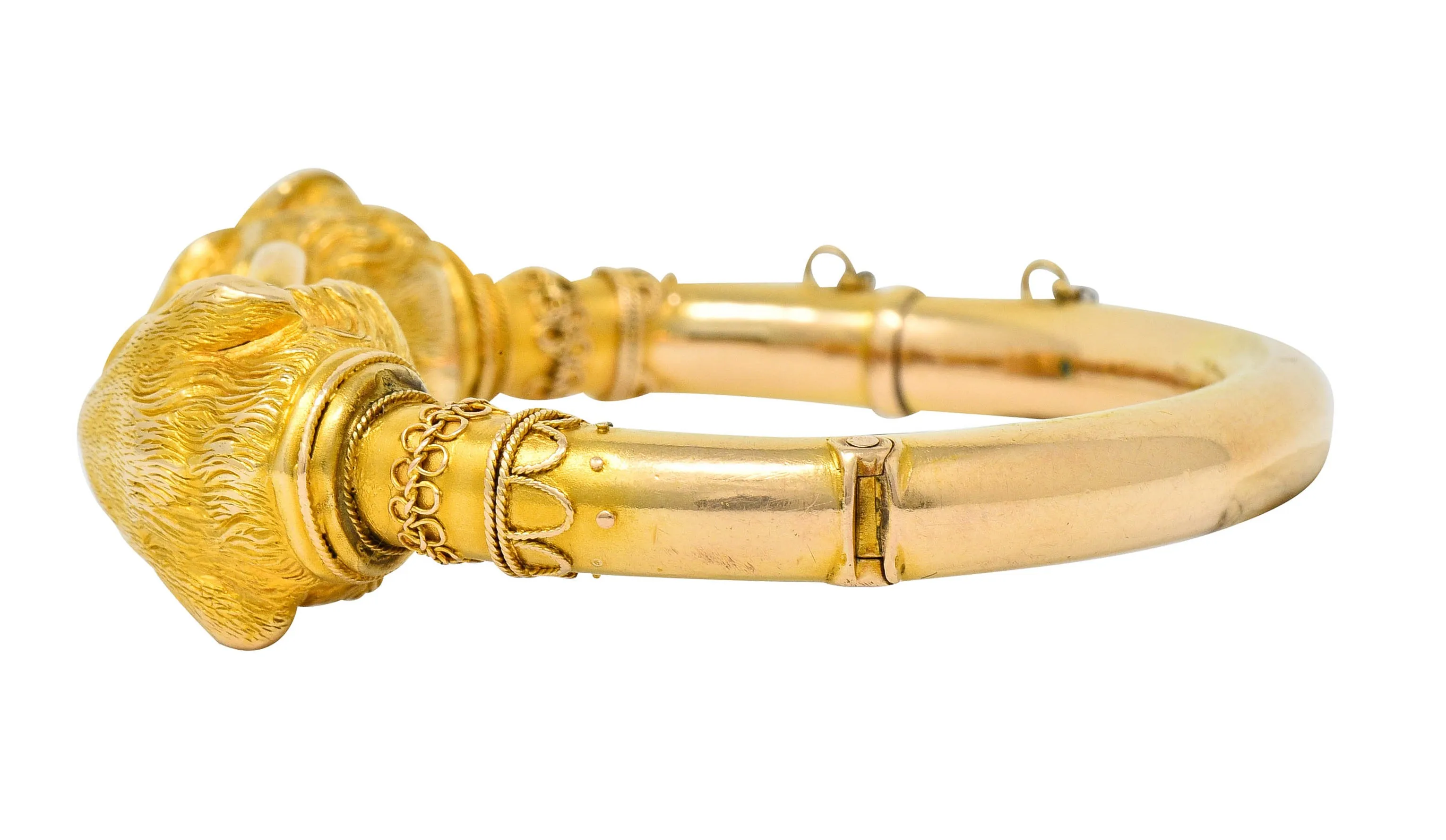 Victorian Etruscan Revival 18 Karat Gold Double Lion Head Cuff Bracelet