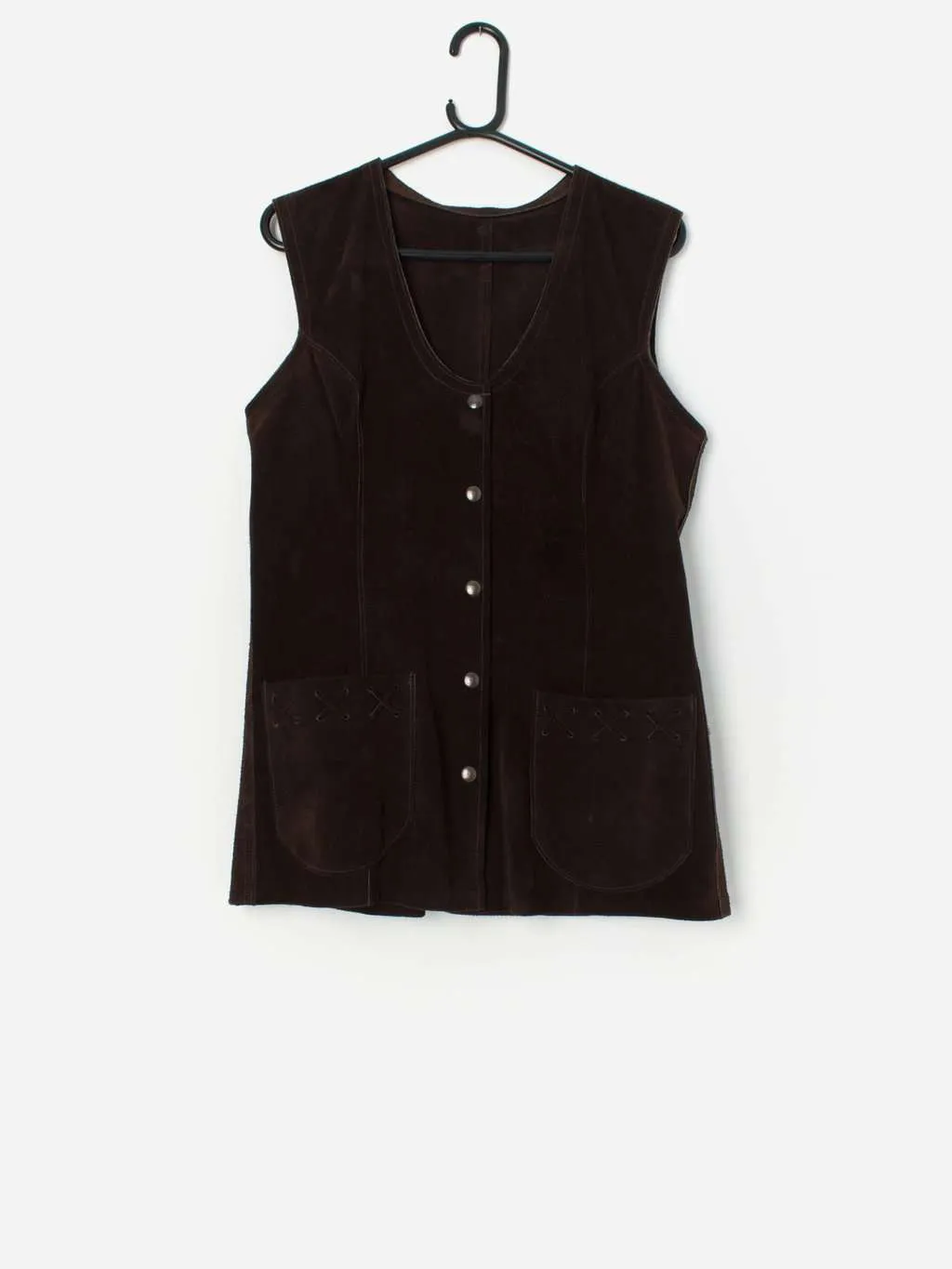 Vintage black suede waistcoat with pockets – Small