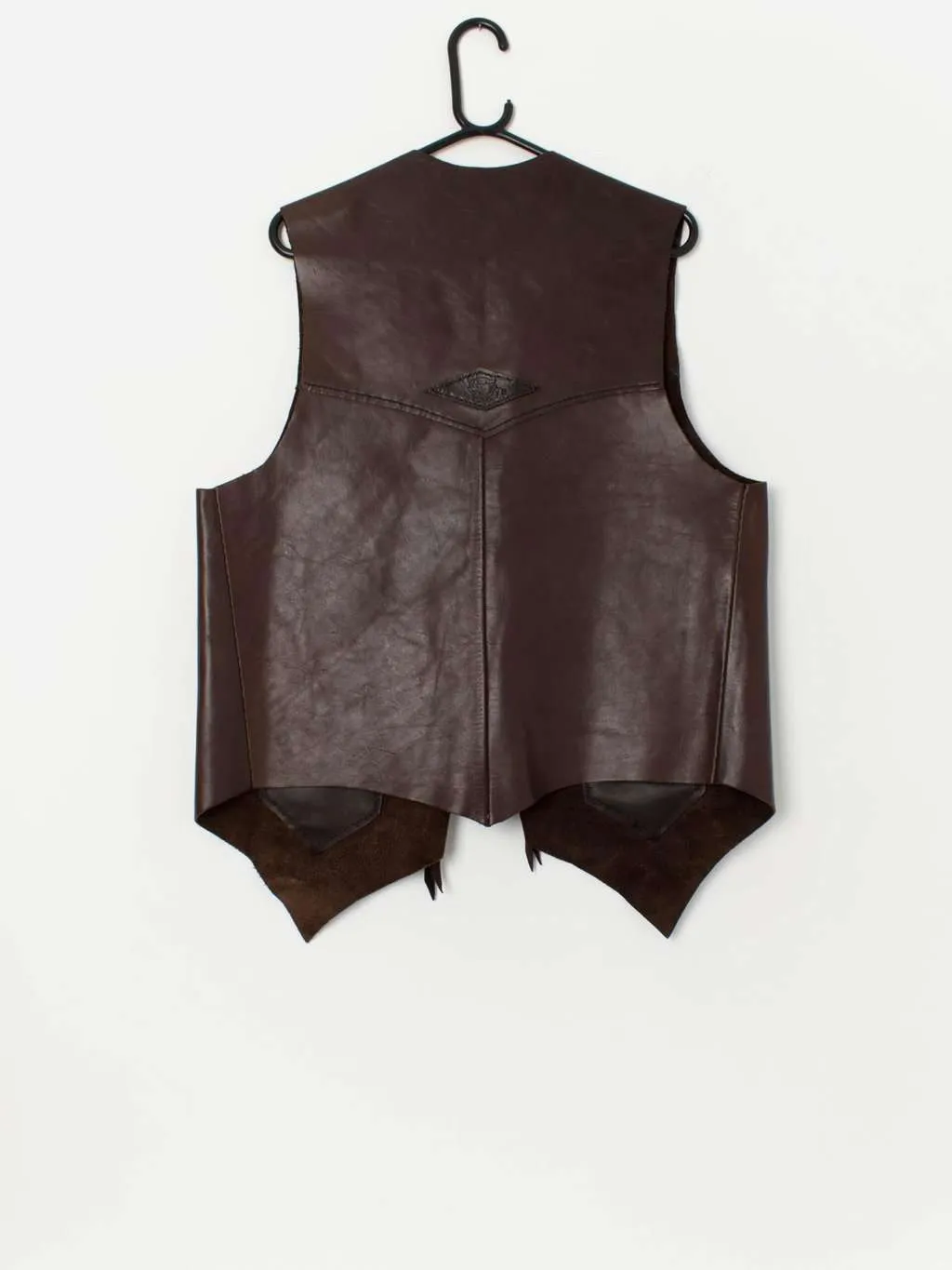 Vintage brown leather waistcoat, handcrafted – Medium