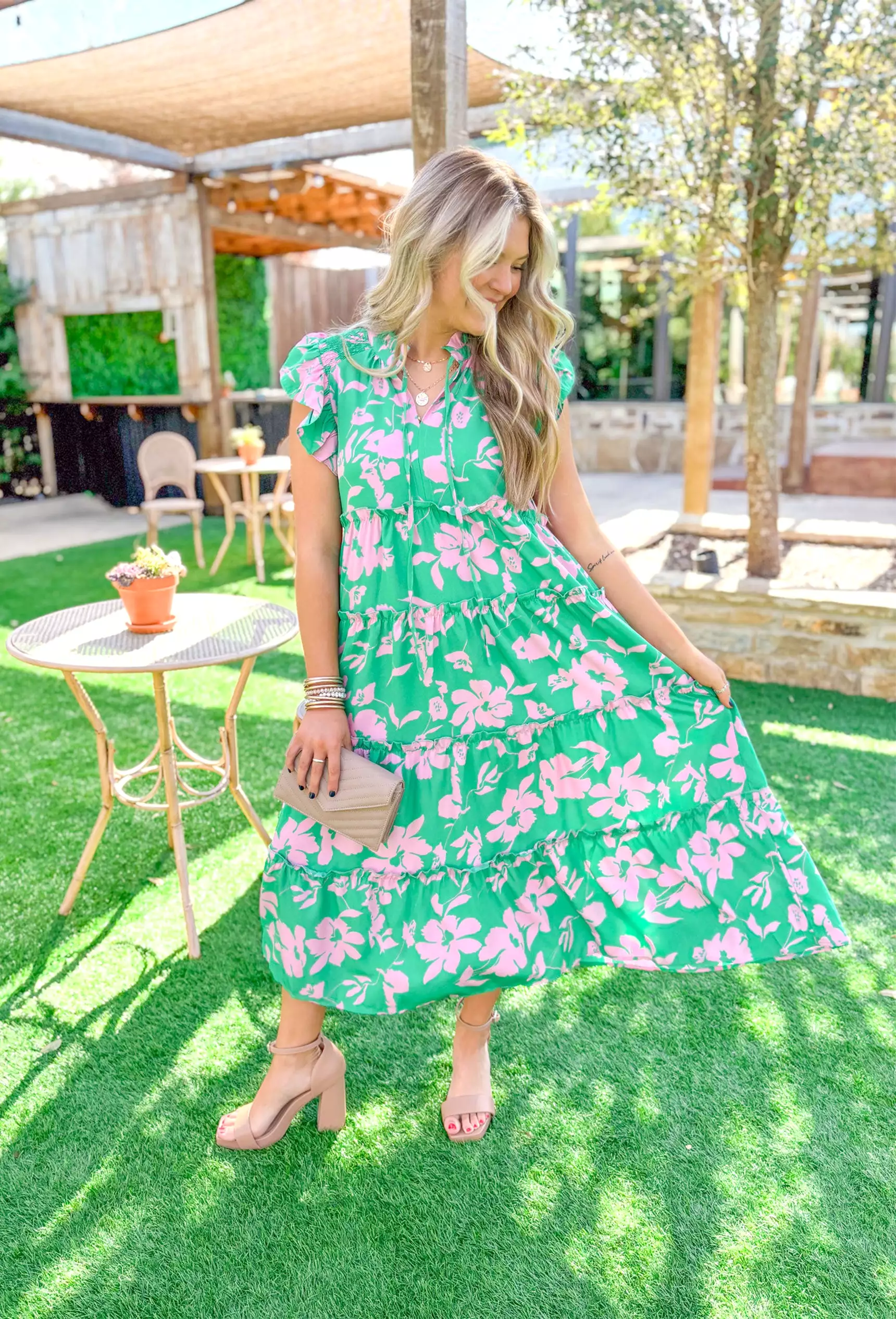 Warmer Weather Floral Midi Dress in Green