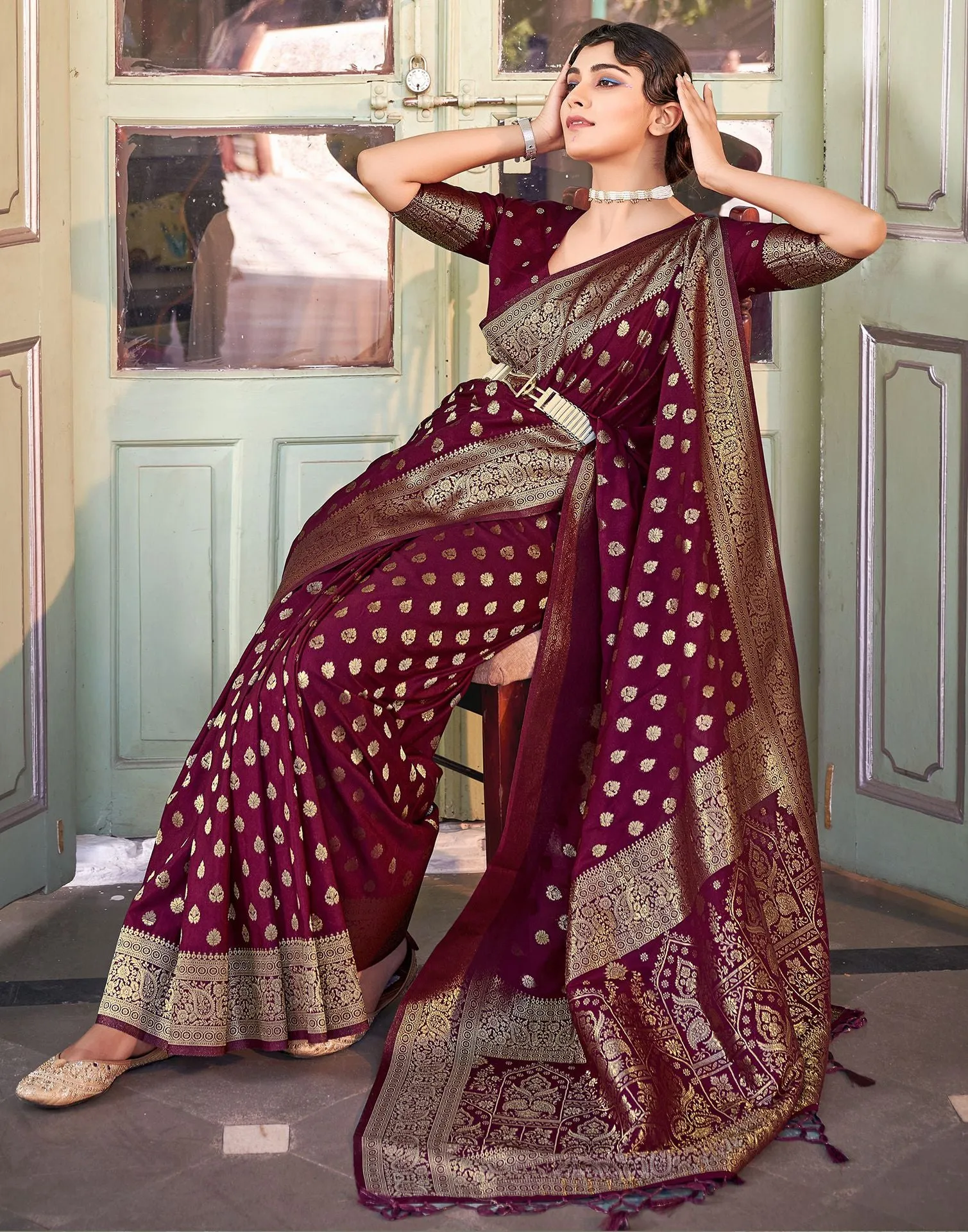 Wine Banarasi Saree