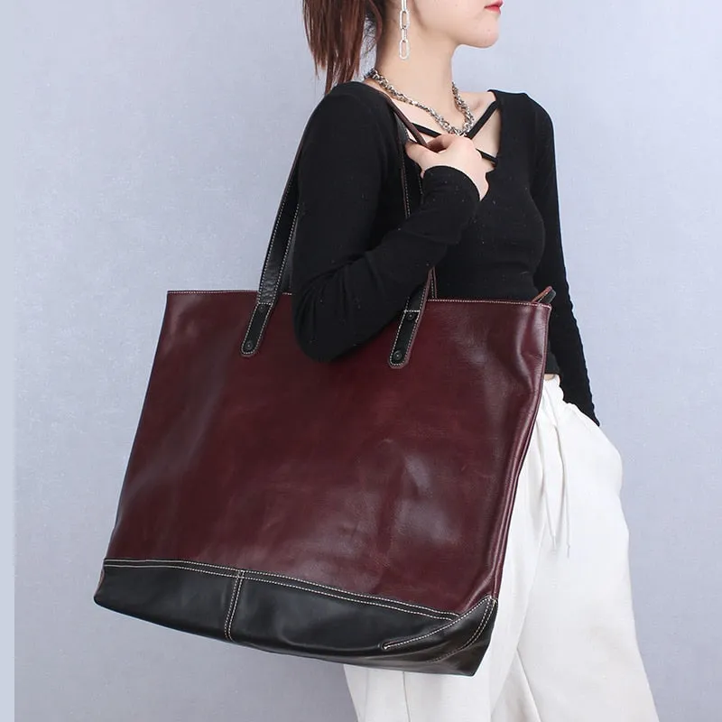 Women's Genuine Leather Large Capacity Casual Tote Shoulder Handbag