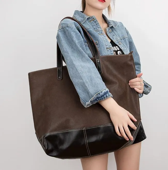 Women's Genuine Leather Large Capacity Casual Tote Shoulder Handbag