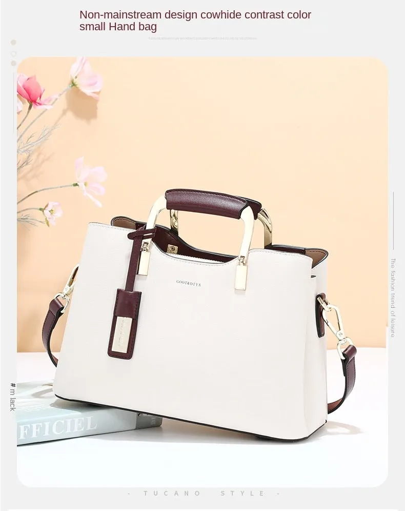 Women's Genuine Leather Luxury Small Portable Handle Tote Handbag