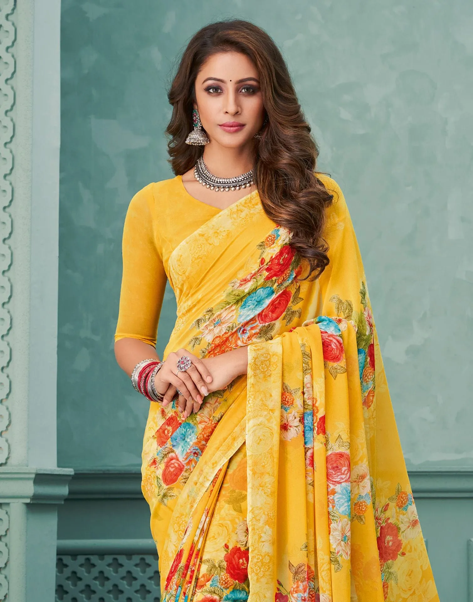 Yellow Printed Saree