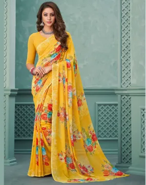 Yellow Printed Saree