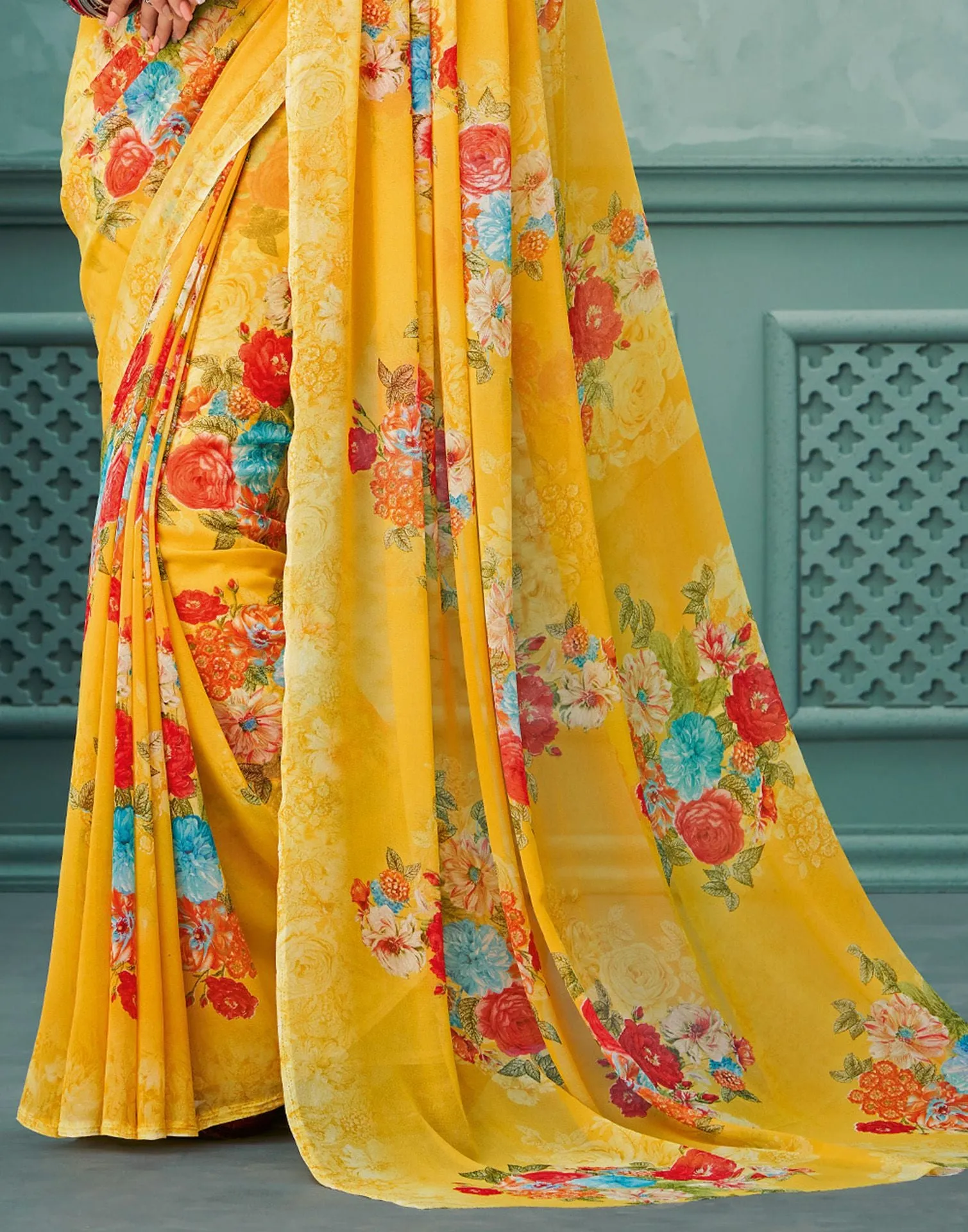 Yellow Printed Saree