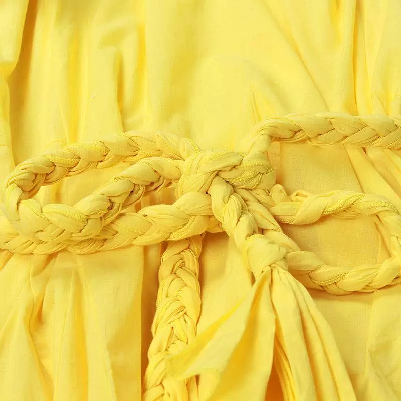 Yellow Ruffled and Frilled Skirt Belted Short Dress