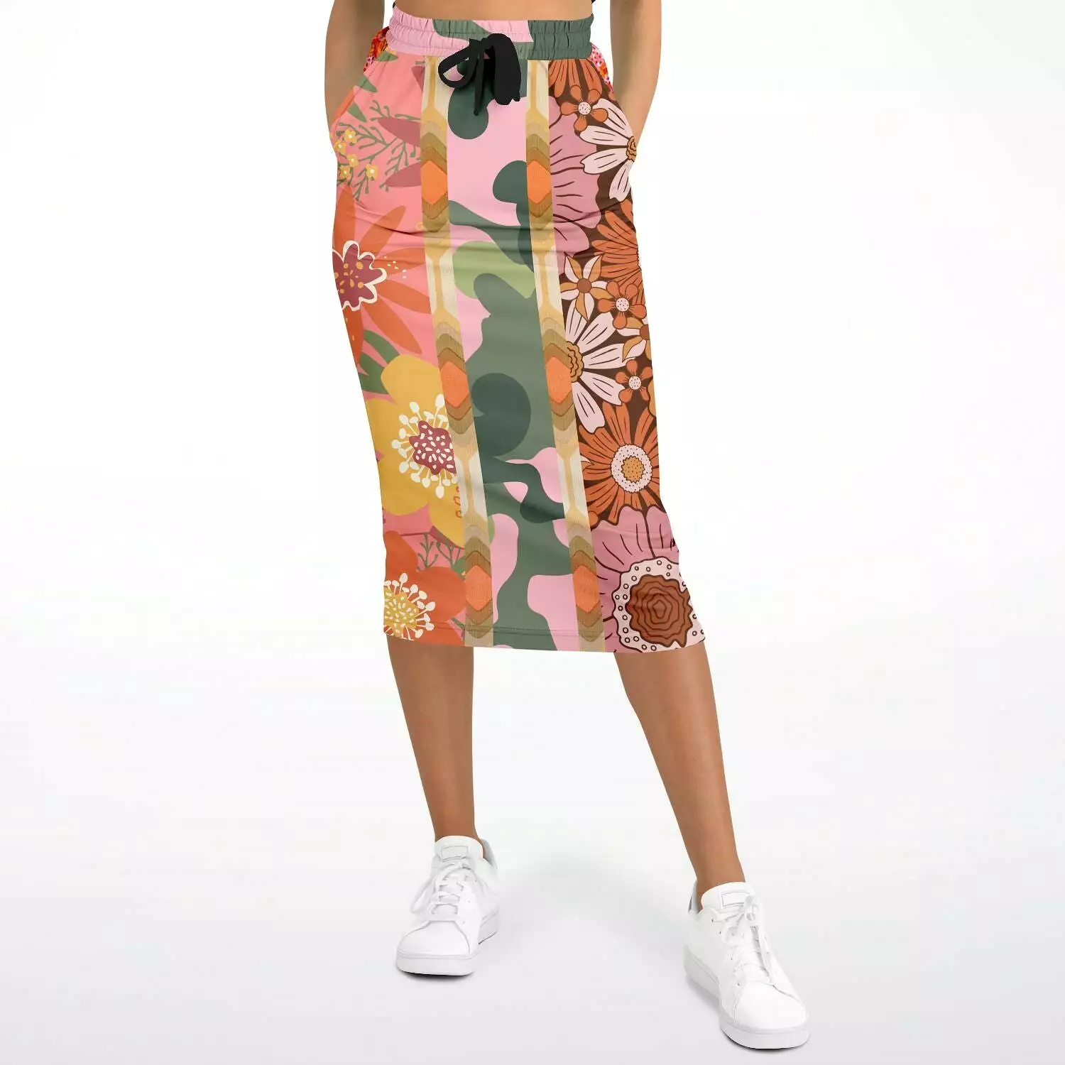 Yogananda Stripe Floral Patchwork Eco-Poly Long Pocket Skirt