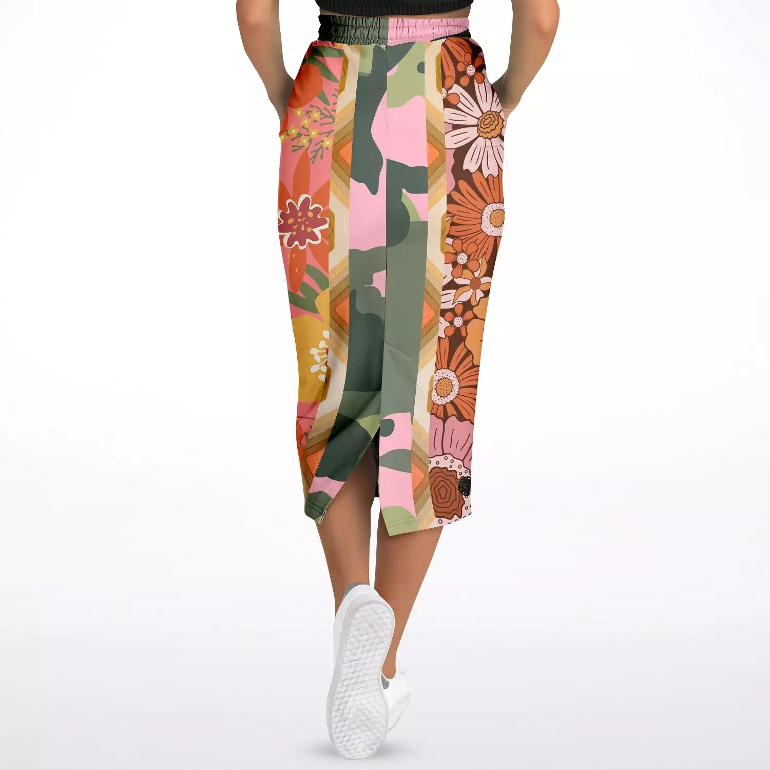 Yogananda Stripe Floral Patchwork Eco-Poly Long Pocket Skirt