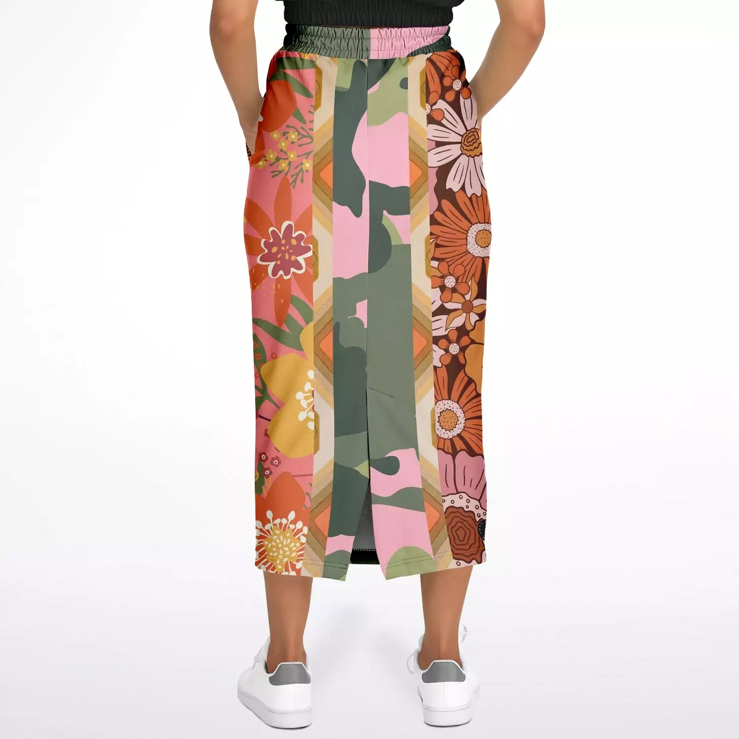 Yogananda Stripe Floral Patchwork Eco-Poly Long Pocket Skirt